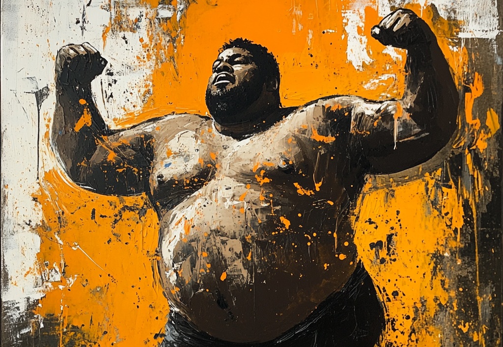 plus size man flexing, abstract