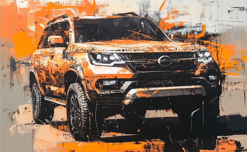 ambiguous suv abstract art with splash of orange